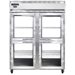 2RENPTHD-GD-GD 2-Section Display Commercial Pass-Thru Refrigerator Extra Wide, Half Doors