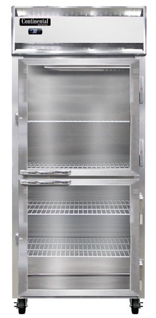 1RXNPTHD-GD-SD 1-Section Display Commercial Pass-Thru Refrigerator Extra Wide, Half Doors