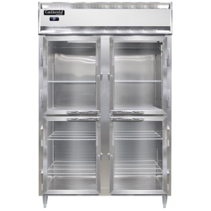 D2RNPTHD-GD-SD Designer Line 2-Section Display Commercial Pass-Thru Refrigerator Half Doors