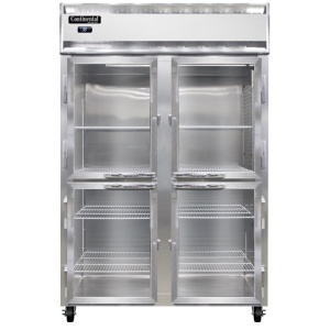 2RNPTHD-GD-SD 2-Section Display Commercial Pass-Thru Refrigerator Half Doors
