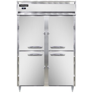 D2RNPTHD-SD-GD Designer Line 2-Section Display Commercial Pass-Thru Refrigerator Half Doors