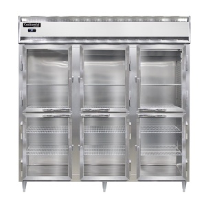 D3RNPTHD-GD-SD Designer Line 3-Section Display Commercial Pass-Thru Refrigerator, Half Doors