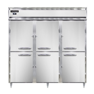 D3RNPTHD-SD-GD Designer Line 3-Section Display Commercial Pass-Thru Refrigerator, Half Doors